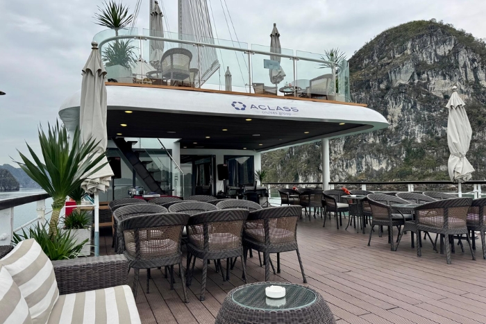 Relax on sundeck with magnificient Lan Ha bay's scene from Jade Sails day cruise